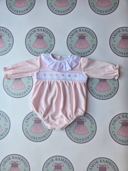 Baby Girls Pink Hearts Velour Romper
