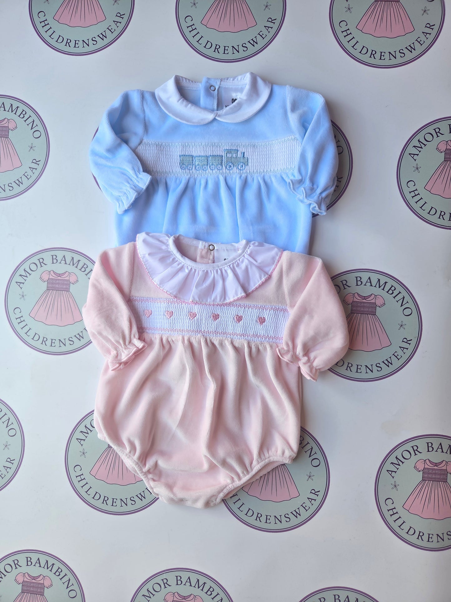 Baby Girls Pink Hearts Velour Romper