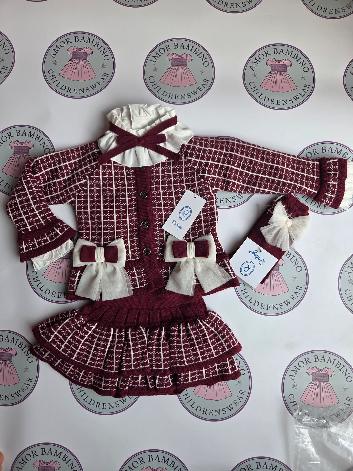 Rahigo Girls Burgundy Red & Cream Cardigan, Blouse & Skirt - AW26 REORDER FOR OCTOBER
