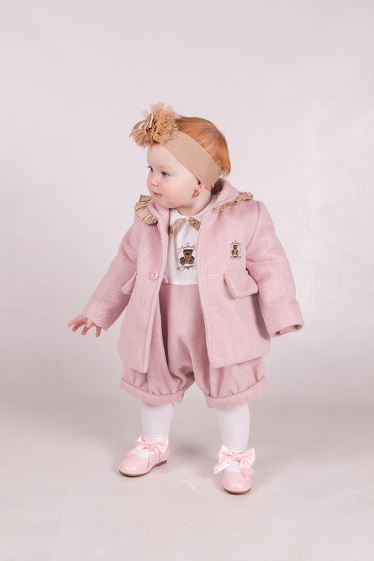 Baby Girls Teddy Pink Jacket & Hat Set