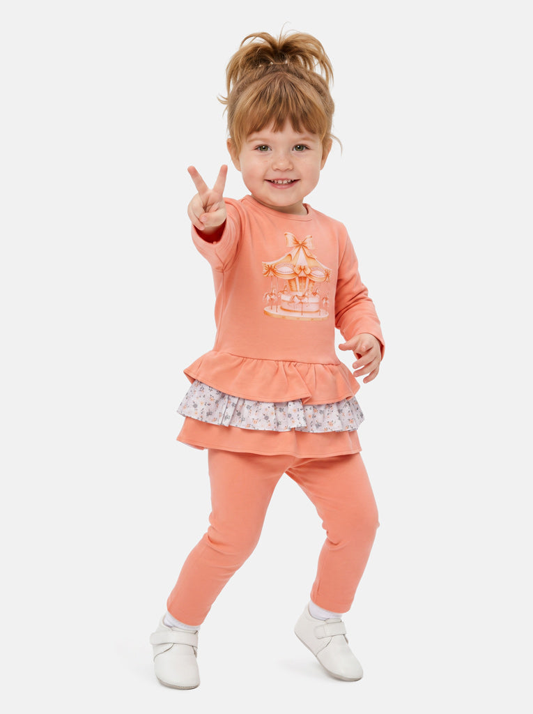 Girls Orange Carousel Top & Leggings Set