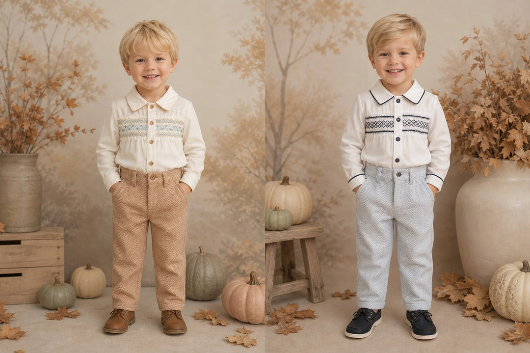 Boys Blue Smocked Shirt & Trousers Set