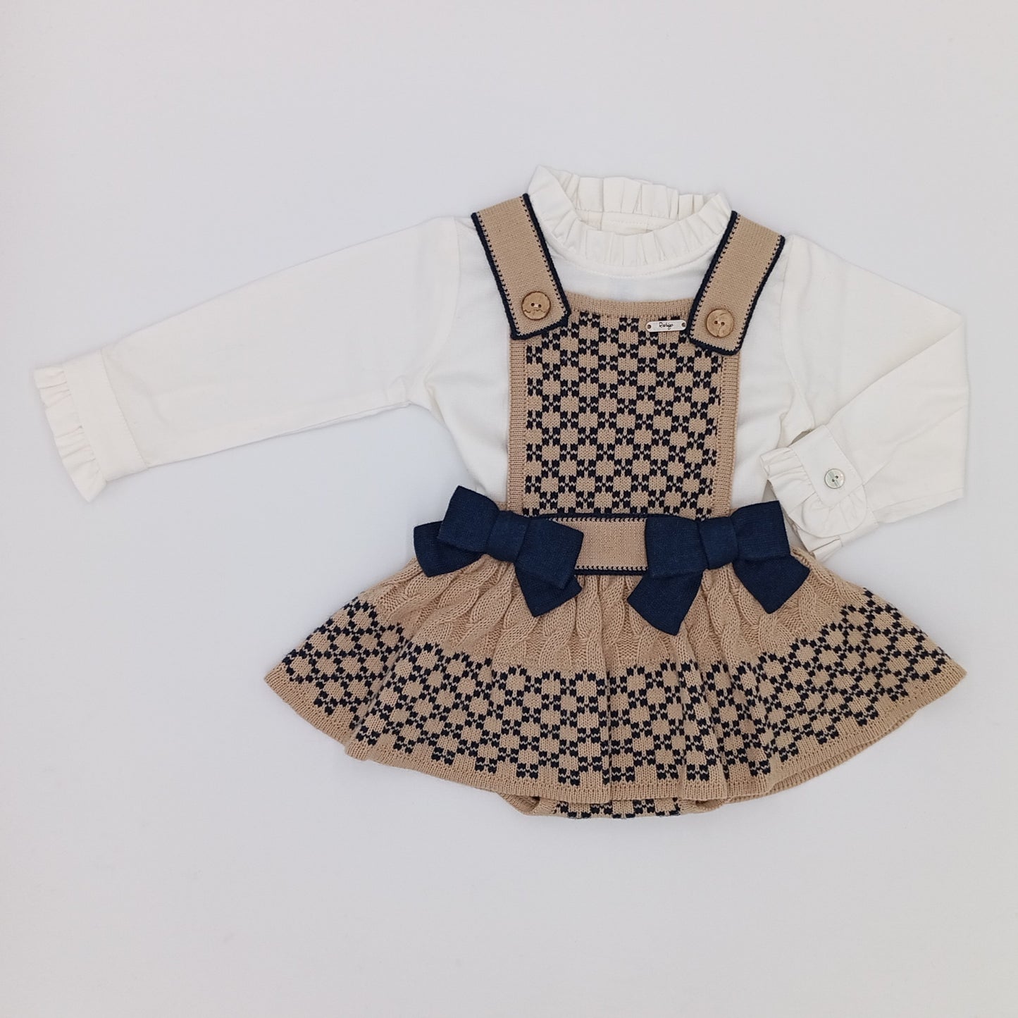 Baby Girls Rahigo Camel & Navy Pinafore & Blouse Set AW25 - in stock