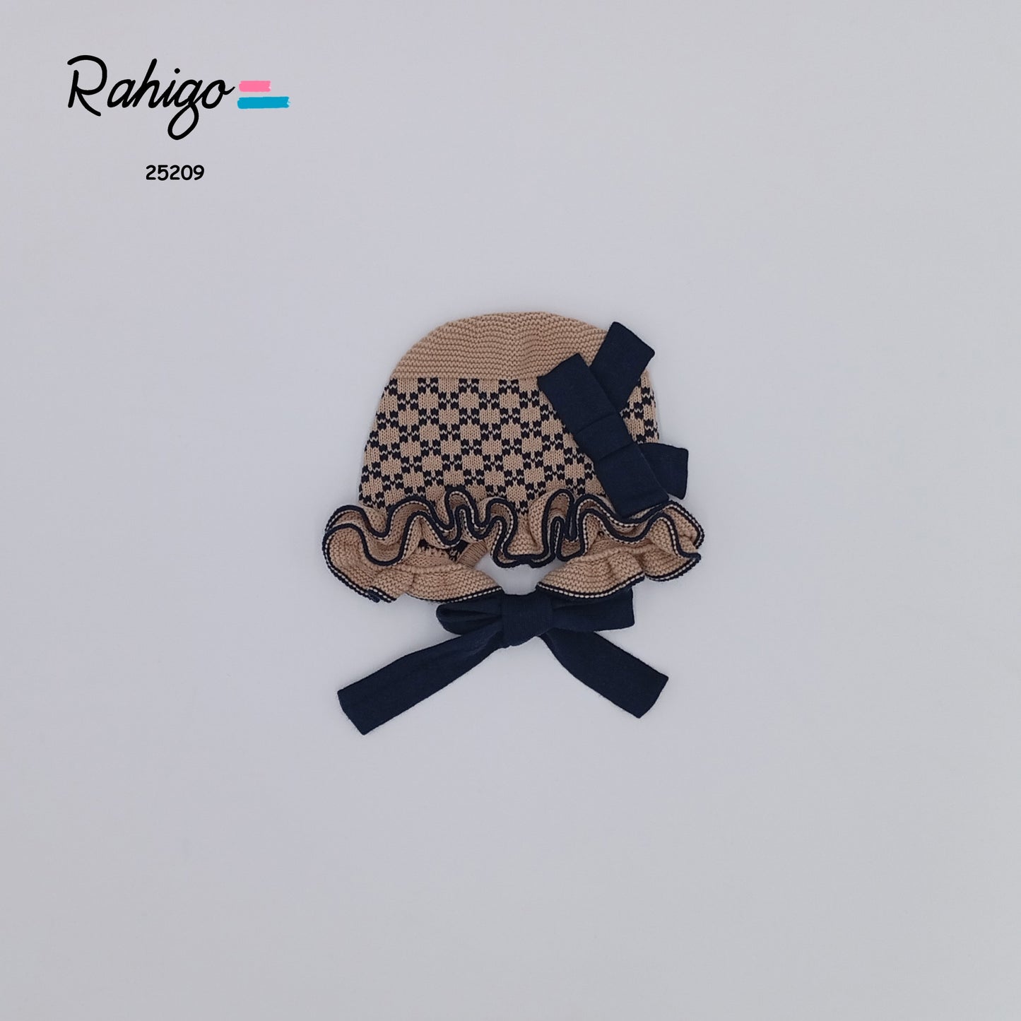 Baby Girls Rahigo Camel & Navy Bonnet AW25 - in stock 12 months