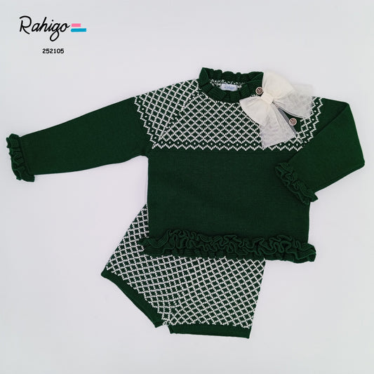 Girls Rahigo Bottle Green & Cream Jumper & Short Set AW25