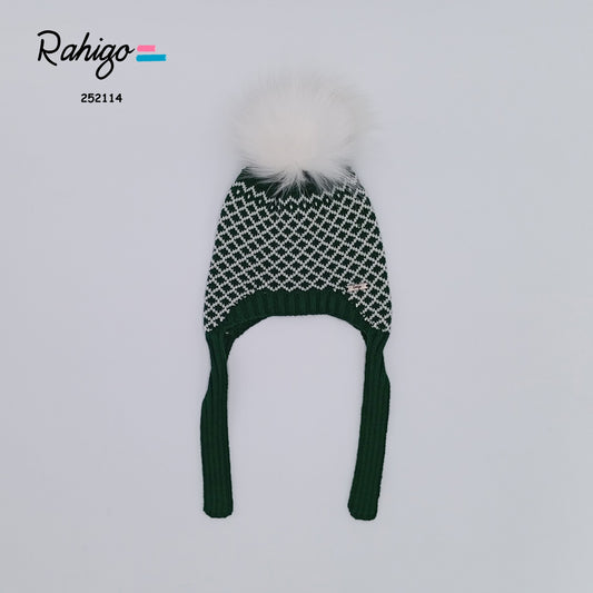 Baby Boys Rahigo Bottle Green & Cream String Tie Pom Hat AW25 - in stock