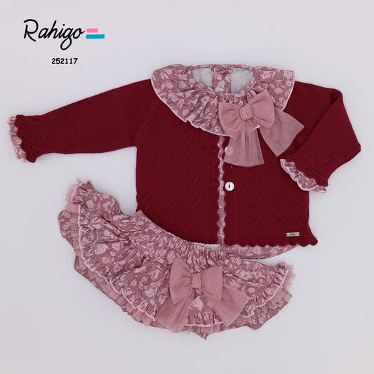 Baby Girls Rahigo Burgandy Cardigan, Blouse & Skirt AW25 - In Stock