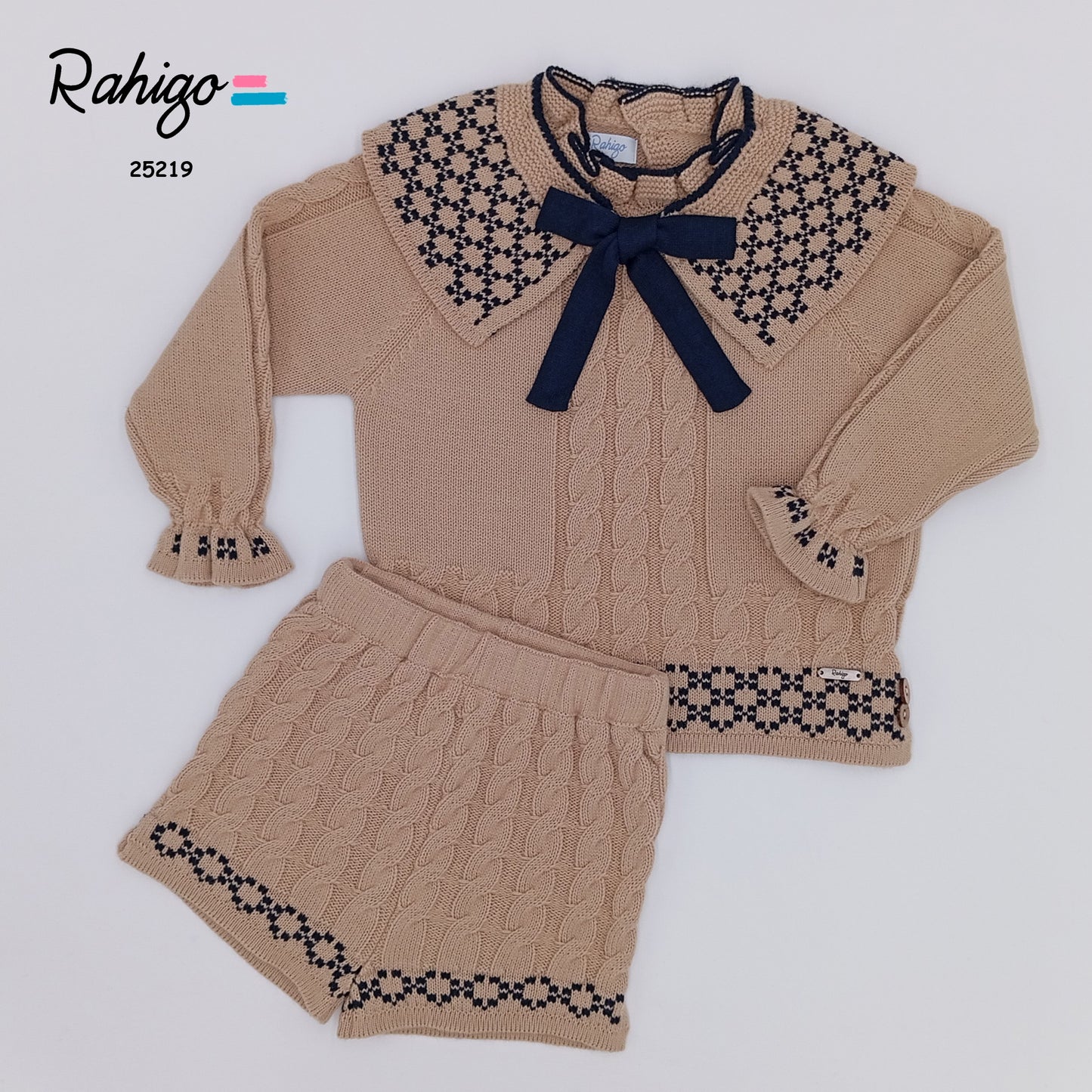 Girls Rahigo Camel & Navy Jumper & Short Set AW25 - in stock