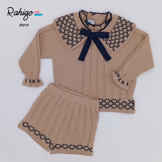 Girls Rahigo Camel & Navy Jumper & Short Set AW25 - in stock