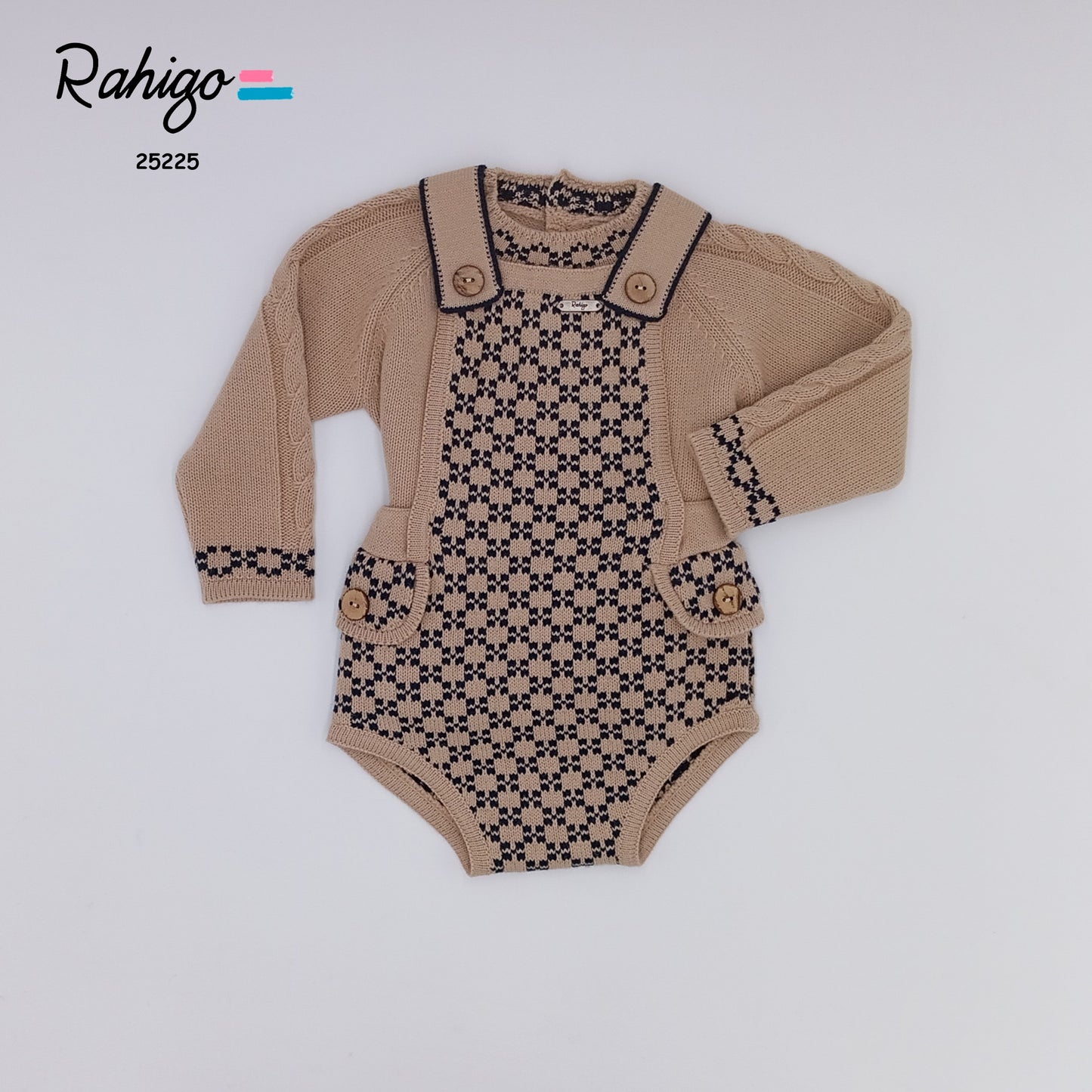 Baby Boys Rahigo Camel & Navy 2 Piece Jumper & Romper Set AW25 - in stock 12 months