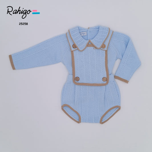 Baby Boys Rahigo Baby Blue & Camel 2 Piece Jumper & Romper Set AW25 - in stock