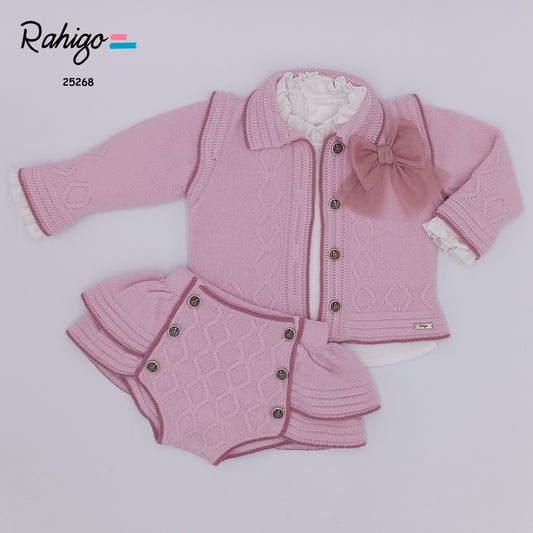 Baby Girls Rahigo Dusky Pink 3 piece Cardigan, Blouse & Skirt AW25 -in stock