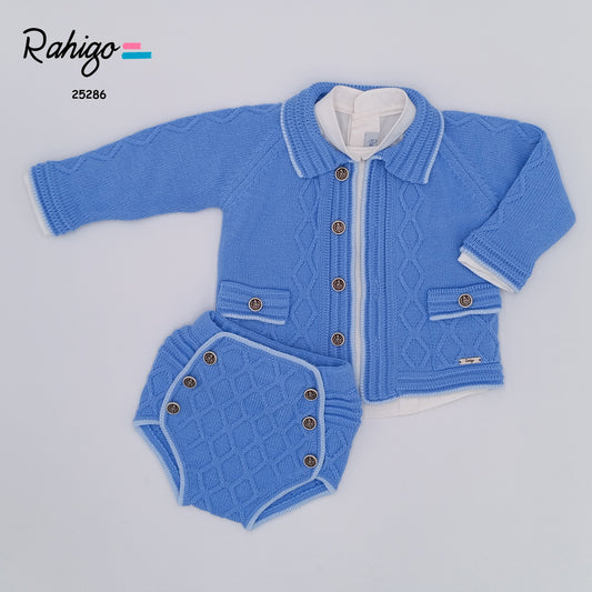 Baby Boys Rahigo Blue 3 piece Cardigan, Shirt & Jam Pants AW25 - in stock
