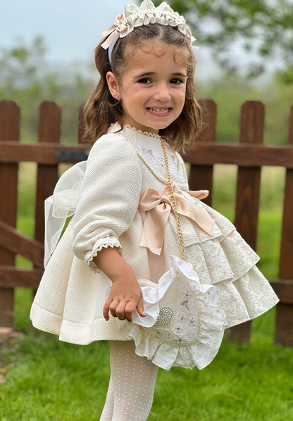 Girls Cream & Golden Dress AW (Made to order)
