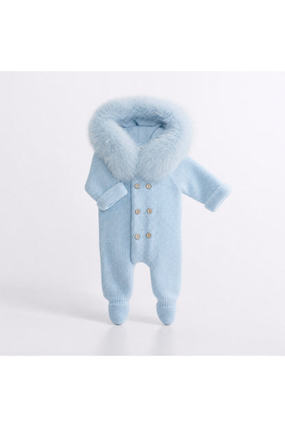 Pangasa Baby Blue Faux Fur Pramsuit & Hat - in stock