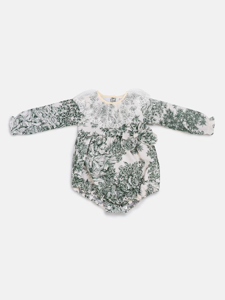 Vintage Sage Green Babygirls Romper