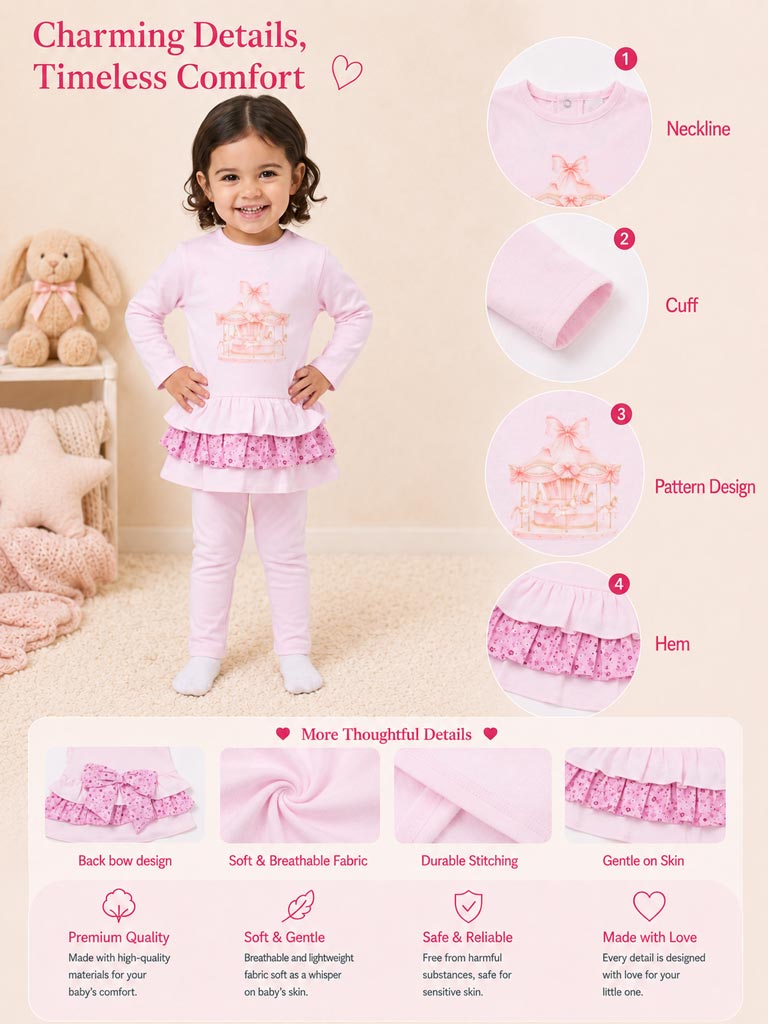 Girls Pink Carousel Top & Leggings Set