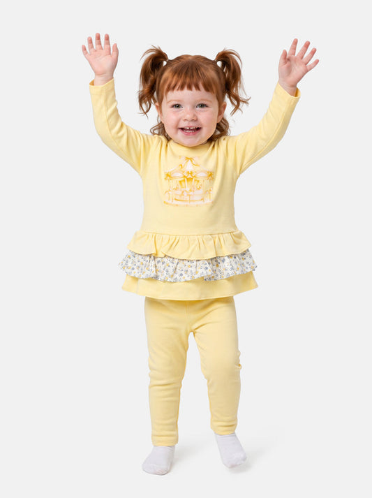 Girls Yellow Carousel Top & Leggings Set