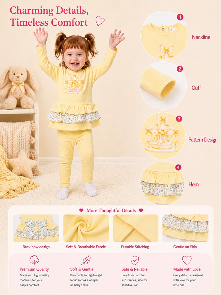 Girls Yellow Carousel Top & Leggings Set