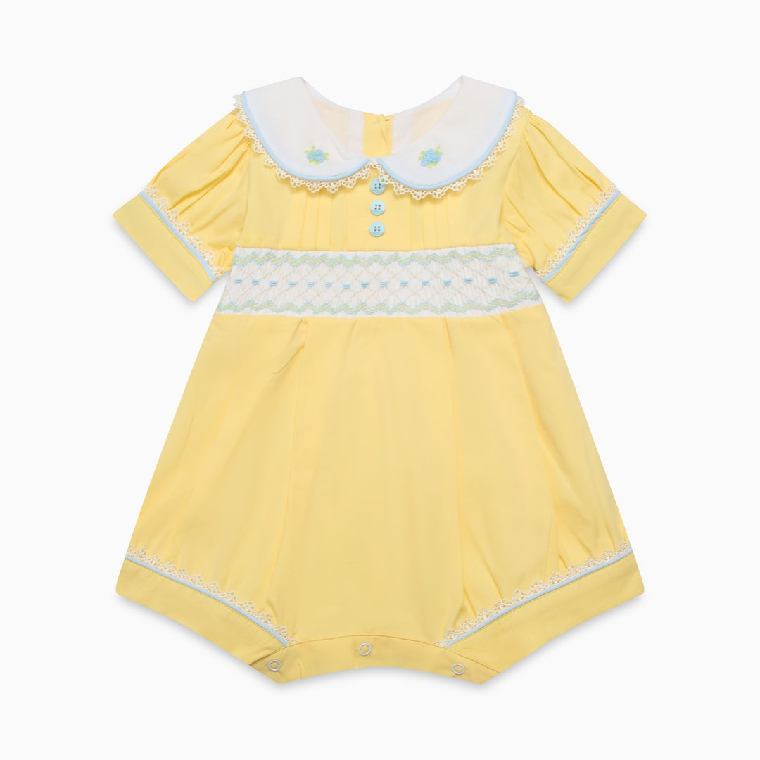 Baby Girls Yellow & Baby Blue Smocked Romper