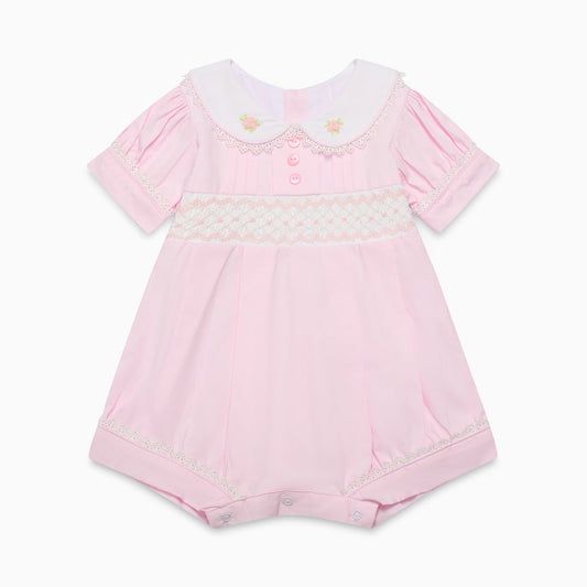 Baby Girls Pink & White Smocked Romper
