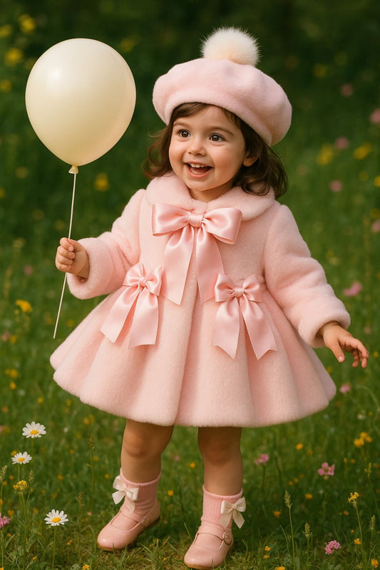 Pink Extra Soft Fur Girls Handmade Neck Tie Sonata Coat AW (Made To Order)