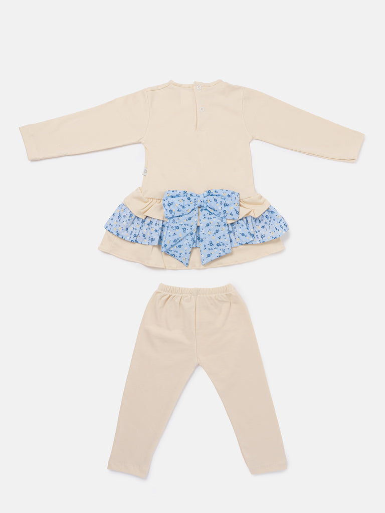 Girls Beige Castle Top & Leggings Set