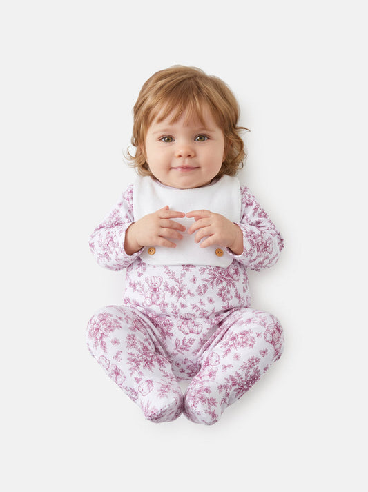 Baby Girls Cherry Red Attached Bib Teddy Babygrow