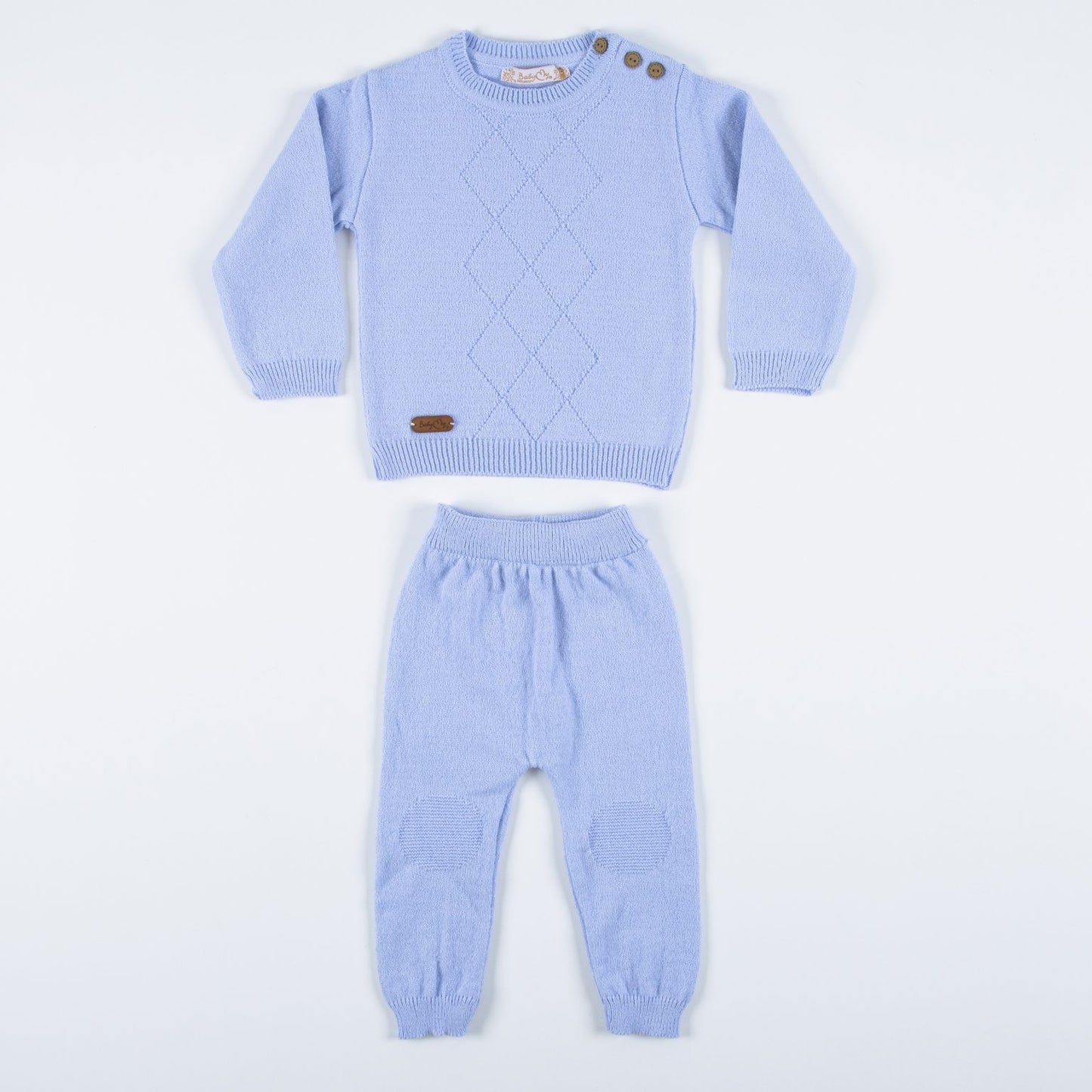 Baby Boys Blue Knitted Diamond Embossed Jumper & Bottoms