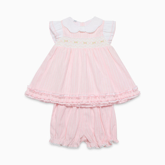 Baby Girls Pink Striped 2 Piece Smocked Set