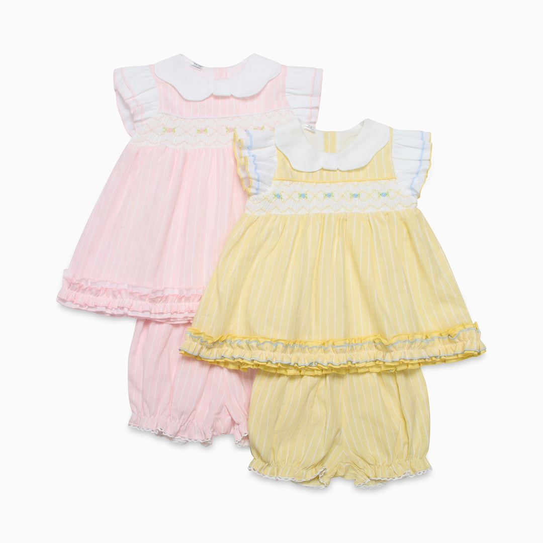 Baby Girls Yellow Striped 2 Piece Smocked Set