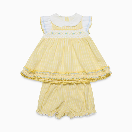 Baby Girls Yellow Striped 2 Piece Smocked Set
