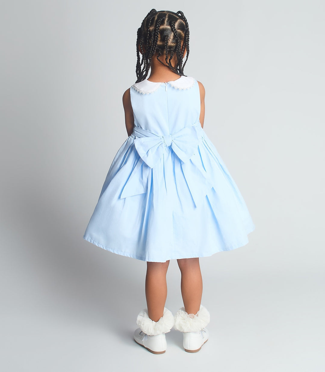 Girls Pastel Blue Cotton Smocked Dress