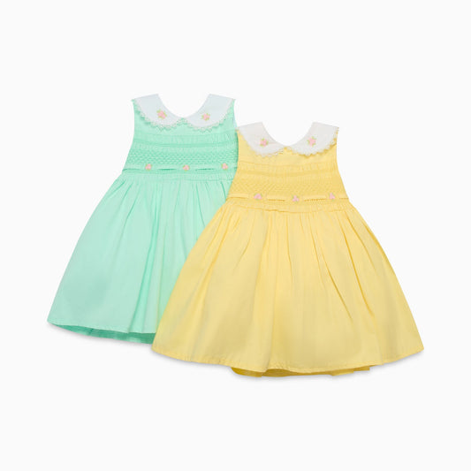 Girls Mint Green Cotton Smocked Dress