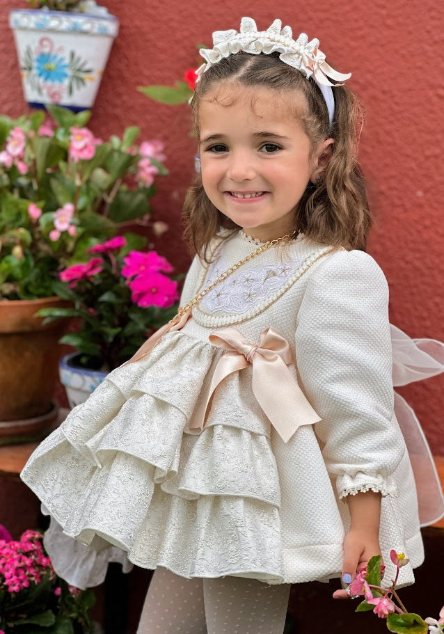 Girls Cream & Golden Dress AW (Made to order)