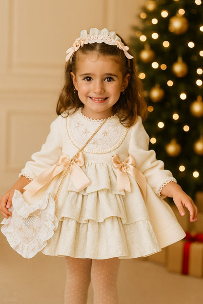 Girls Cream & Golden Dress AW (Made to order)