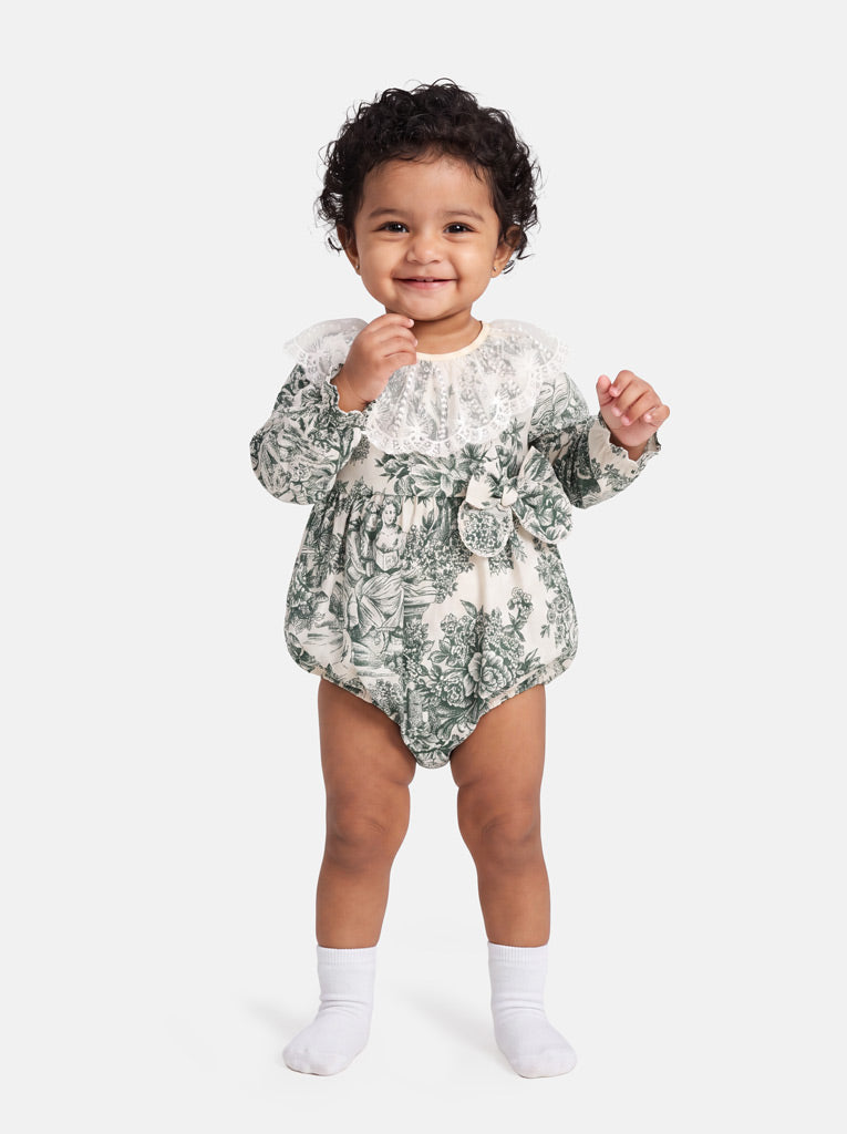 Vintage Sage Green Babygirls Romper