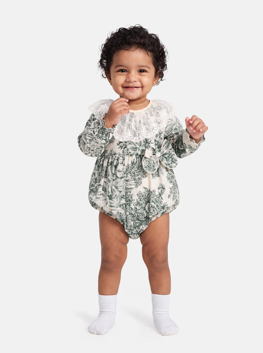 Vintage Sage Green Babygirls Romper