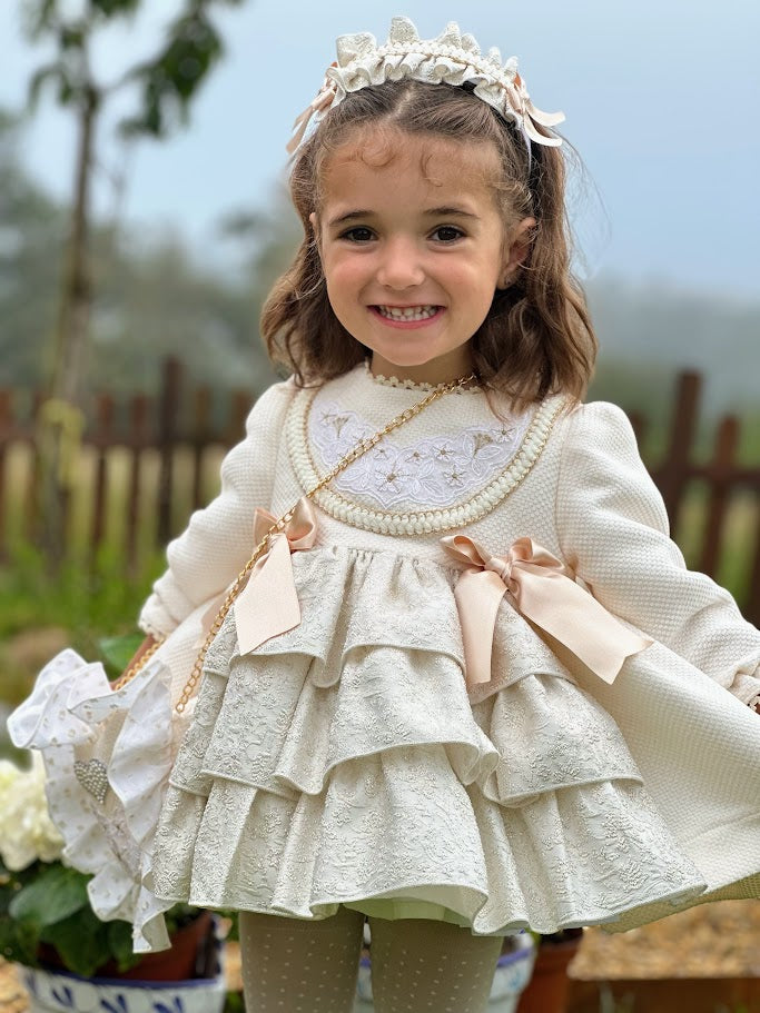 Girls Cream & Golden Dress AW (Made to order)