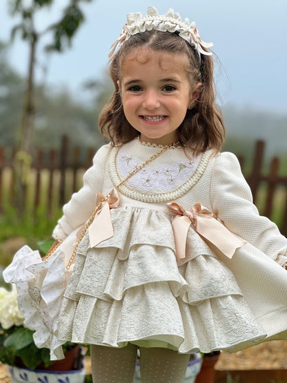 Girls Cream & Golden Dress AW (Made to order)