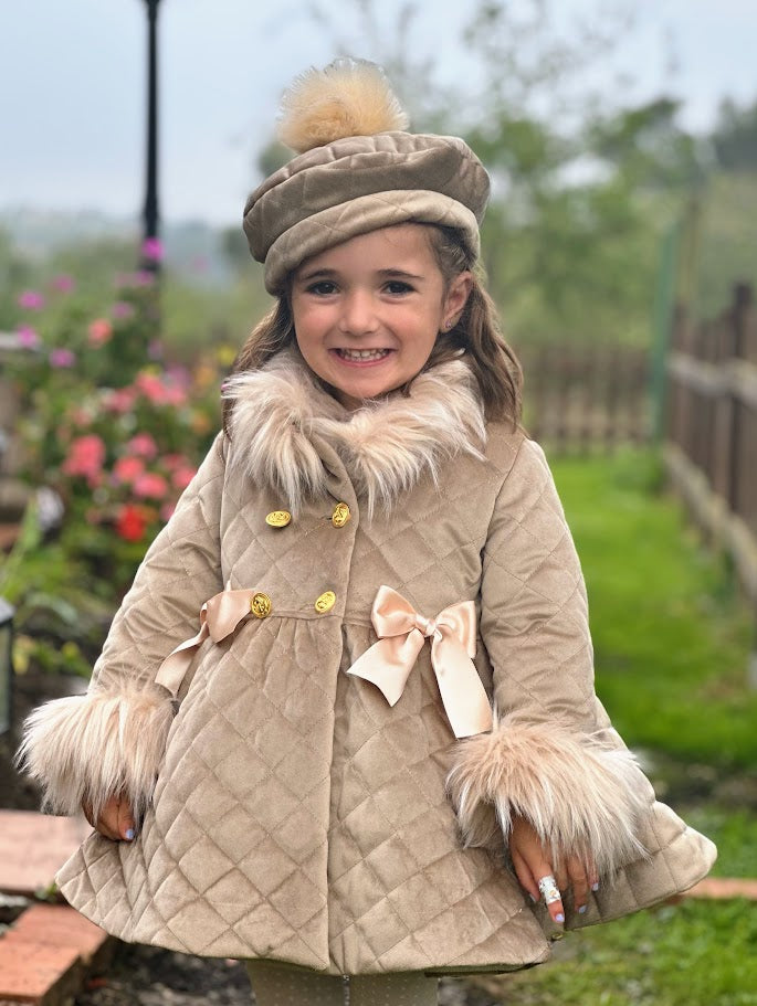 Girls Camel Coat with Fur AW (Made to order)
