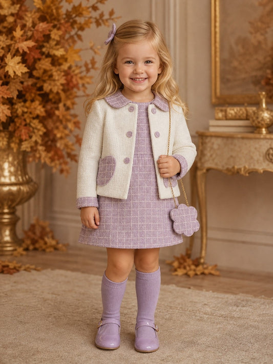 Lavender Tweed Dress, Jacket & Bag Set