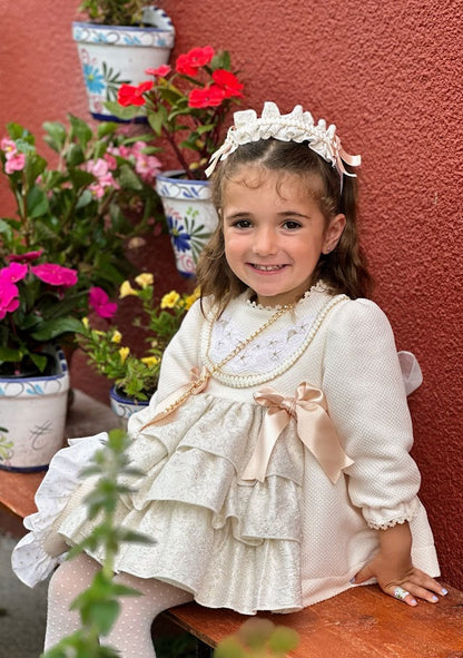 Girls Cream & Golden Dress AW (Made to order)