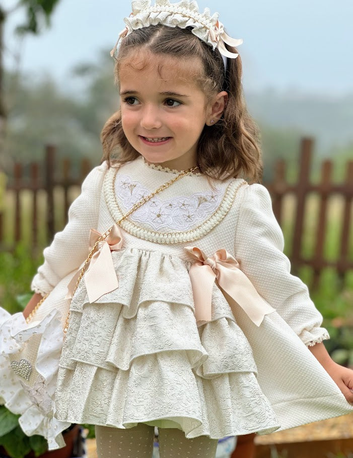 Girls Cream & Golden Dress AW (Made to order)