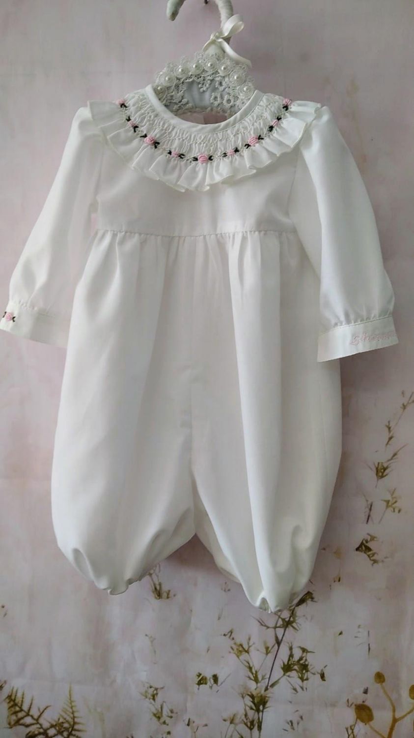Smocked Collar Romper with personalised name embroidery AW (Made to order)