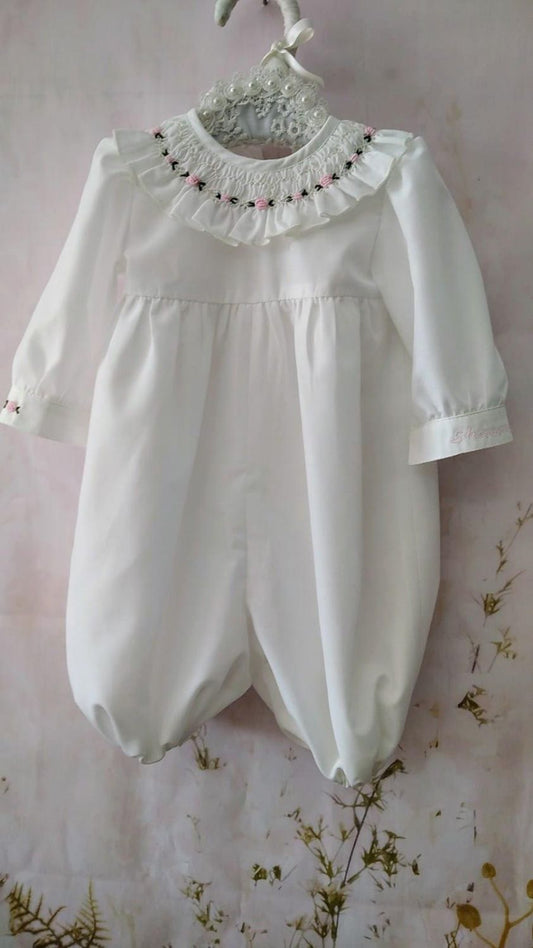 Smocked Collar Romper with personalised name embroidery AW (Made to order)