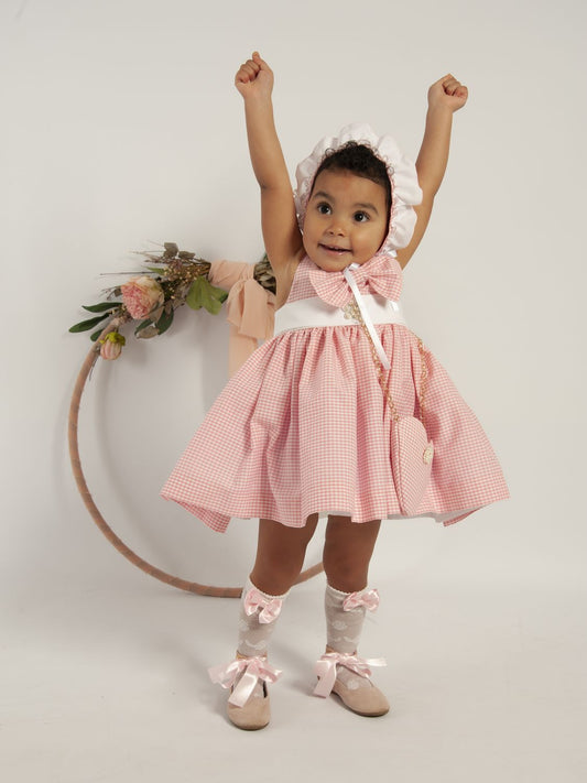 Sonata Pink Gingham Puffball Dress (Made to order)