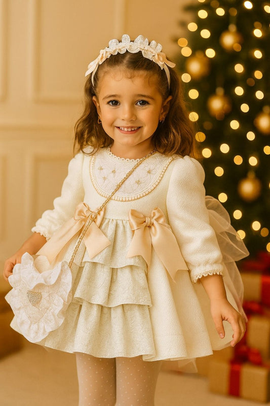 Girls Cream & Golden Dress AW (Made to order)