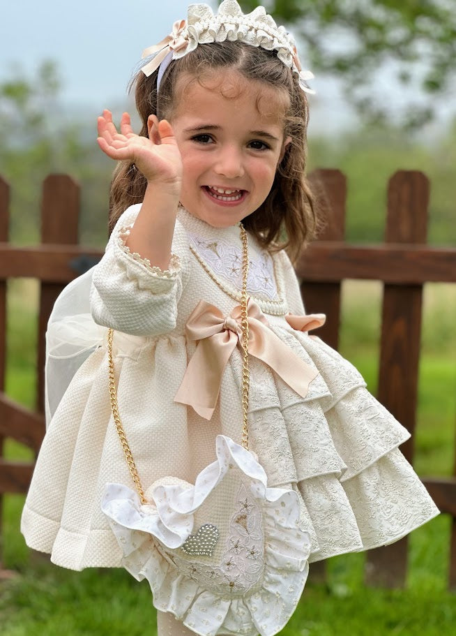Girls Cream & Golden Dress AW (Made to order)