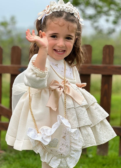 Girls Cream & Golden Dress AW (Made to order)